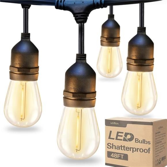 LED Outdoor String Lights 48FT with Edison Vintage Shatterproof Bulbs - Picture 1 of 7